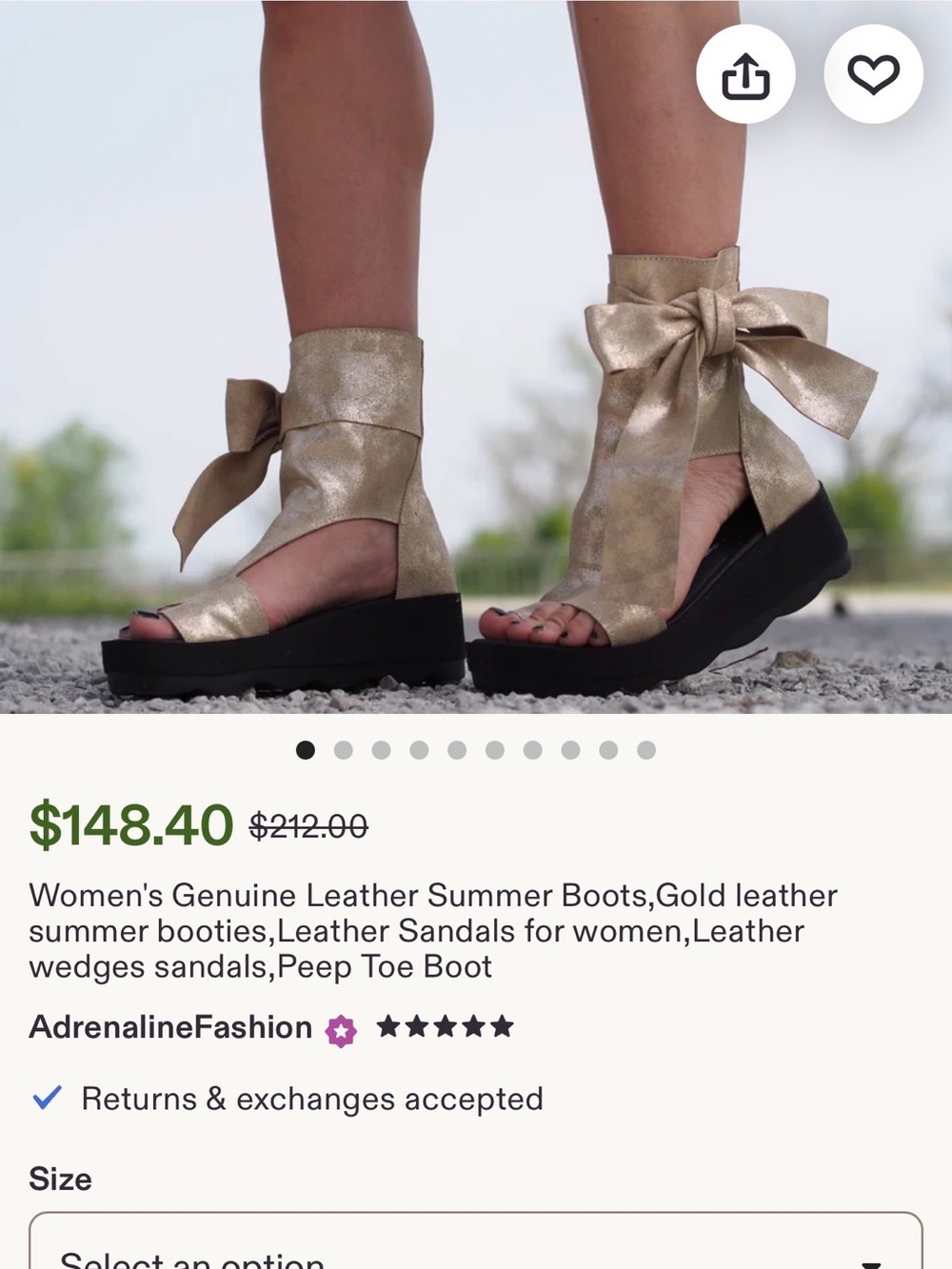 Genuine Leather Metallic Gold Wedge Sandals with Ankle Tie